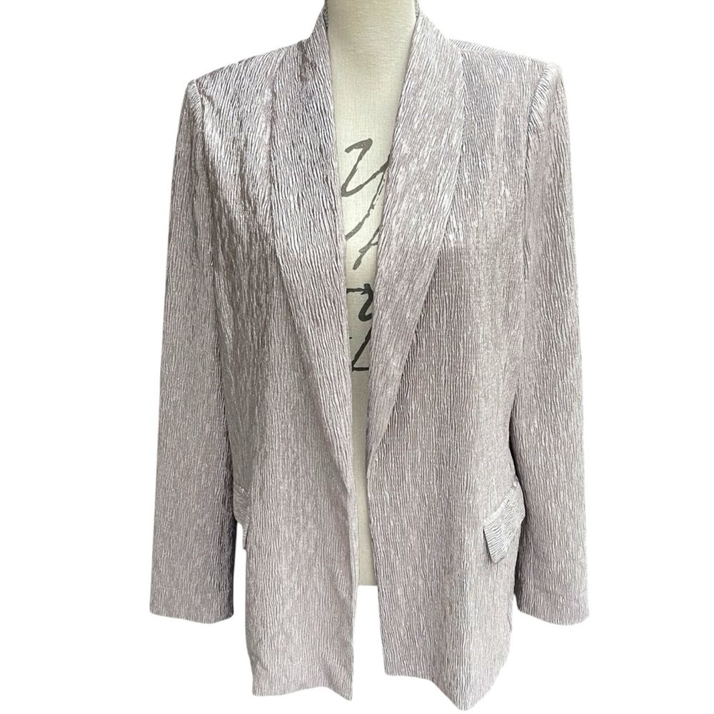 ASTR The Label Pewter Metallic Shimmer Crinkle Ayla Blazer Jacket (L)